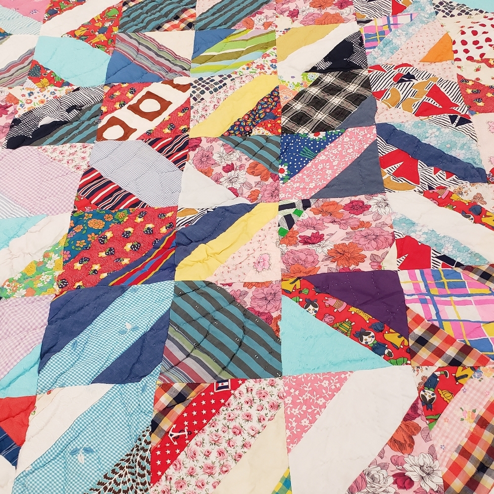 Vintage Patchwork Crazy Quilt Reversable Double Sided Heavy Homemade 80in By 65i - Picture 2 of 7